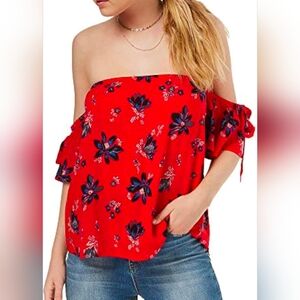 Gypsies & Moondust Vibrant Red Floral Blouse